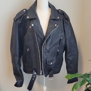 Vintage First Leather Black Leather Biker Motorcycle Jacket